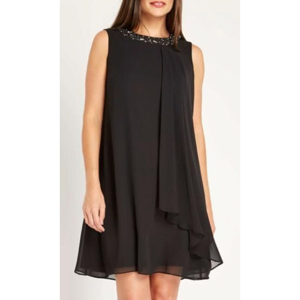 Vince Camuto, Chiffon shift black dress with jeweled neckline, NWT, sz 10